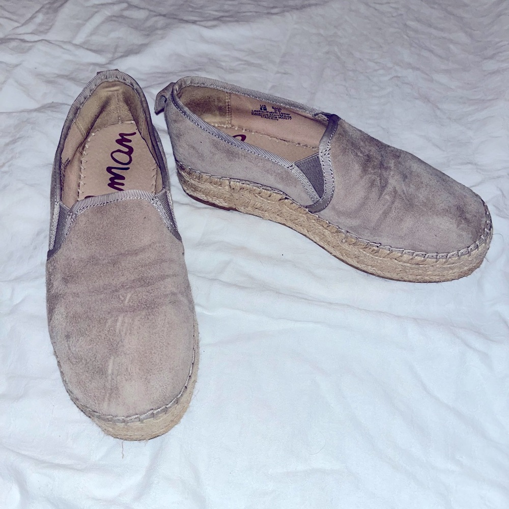 Taupe suede Sam Edelman Carrin platform espadrille slip on shoes